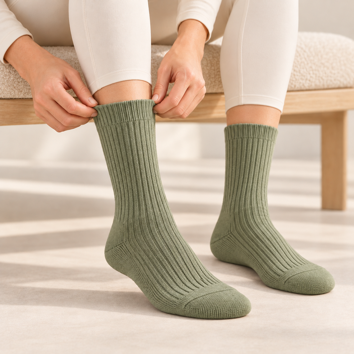 Ribbed Crew Pilates Grip Socks — Sage Green