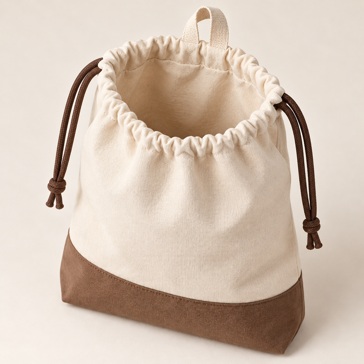 Drawstring Shoe Bag — Cream and Cocoa Brown