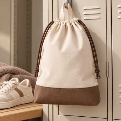Drawstring Shoe Bag — Cream and Cocoa Brown