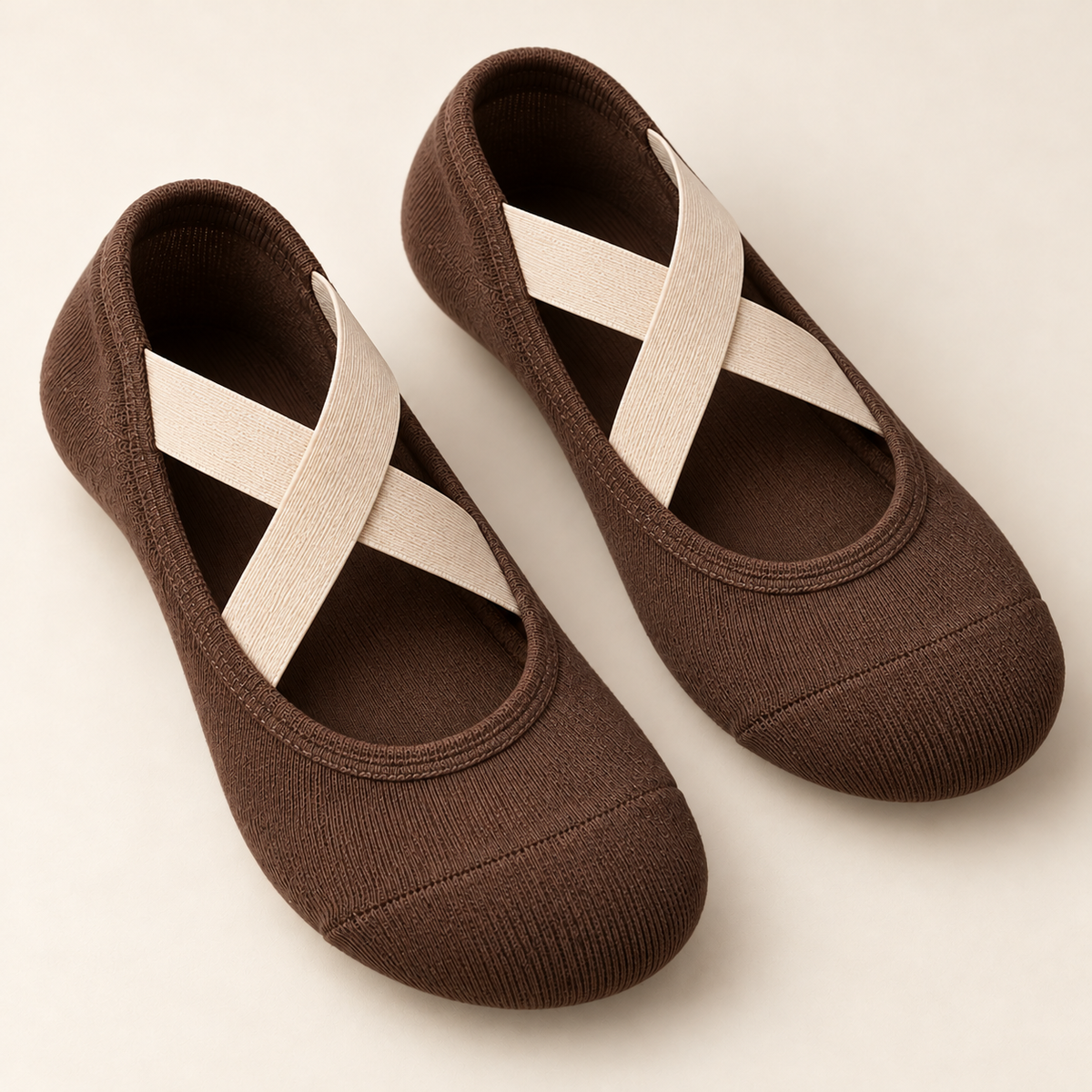 Closed-Toe Cross-Strap Grip Socks — Cocoa Brown