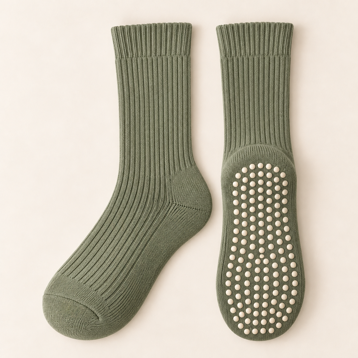 Ribbed Crew Pilates Grip Socks — Sage Green