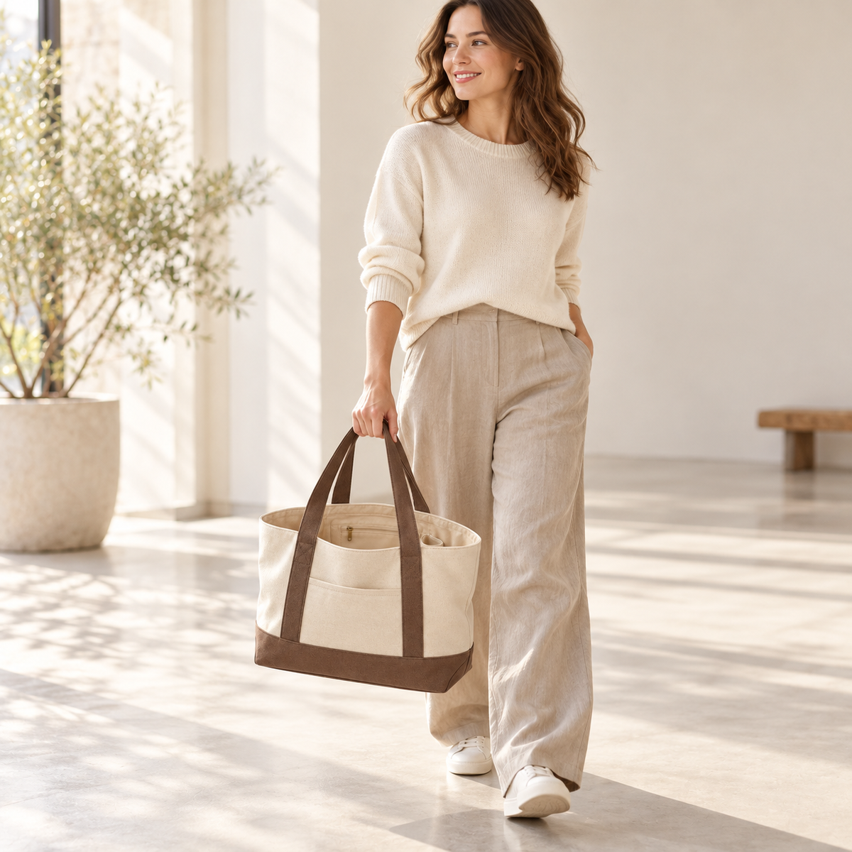 Workout Tote Bag with Front Pocket and Interior Bottle Sleeve