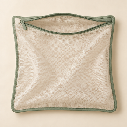 Mesh Sock Laundry Bag with Zip Closure — Cream and Sage