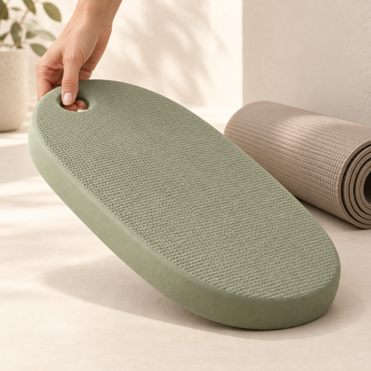 Oval Exercise Kneeling Pad with Hanging Hole — Sage Green