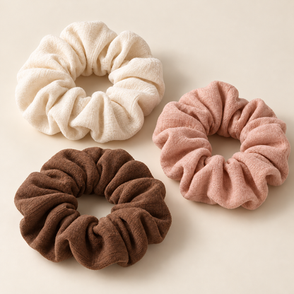 Fabric Scrunchies, Set of 3 — Cream, Blush and Cocoa
