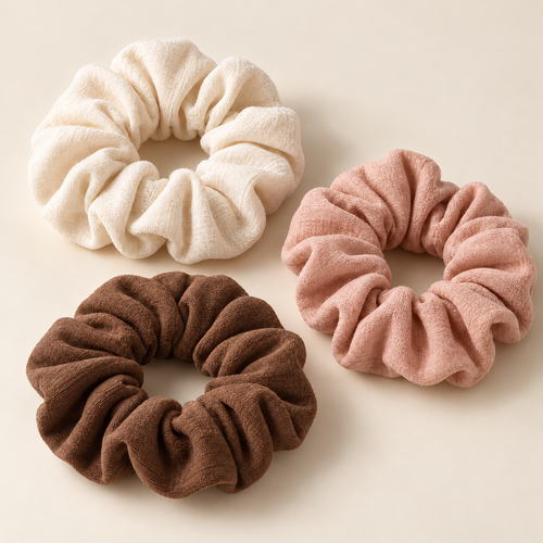 Fabric Scrunchies, Set of 3 — Cream, Blush and Cocoa