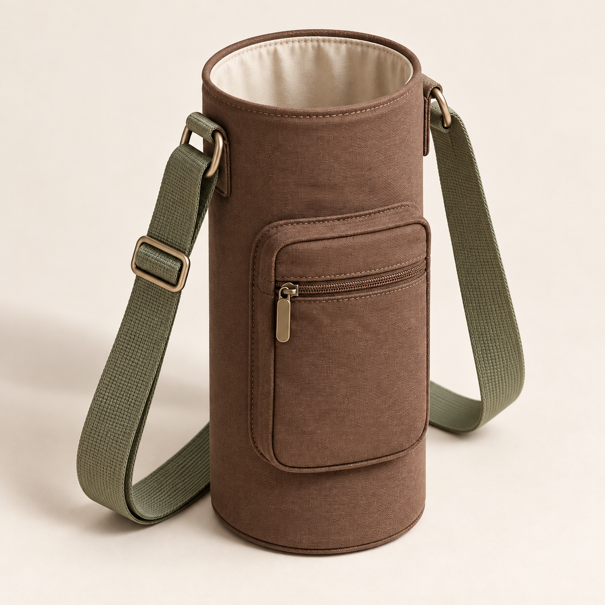 Water Bottle Carrier with Adjustable Shoulder Strap and Zip Pocket