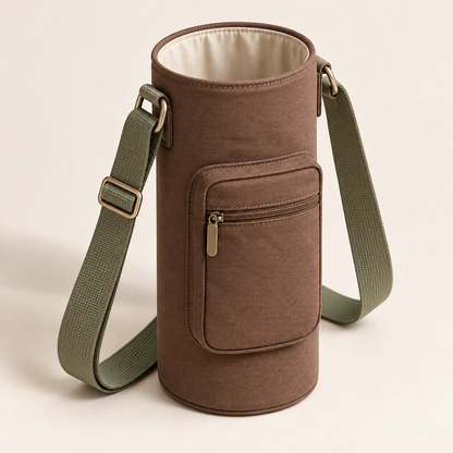 Water Bottle Carrier with Adjustable Shoulder Strap and Zip Pocket