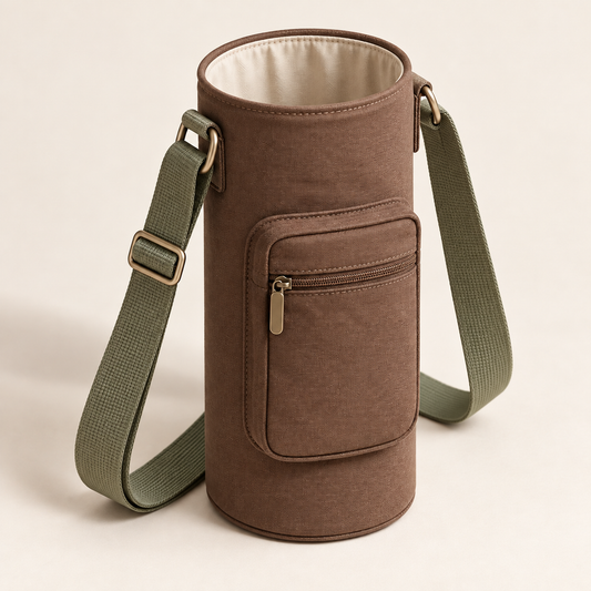 Water Bottle Carrier with Adjustable Shoulder Strap and Zip Pocket
