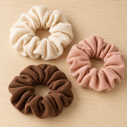 Fabric Scrunchies, Set of 3 — Cream, Blush and Cocoa