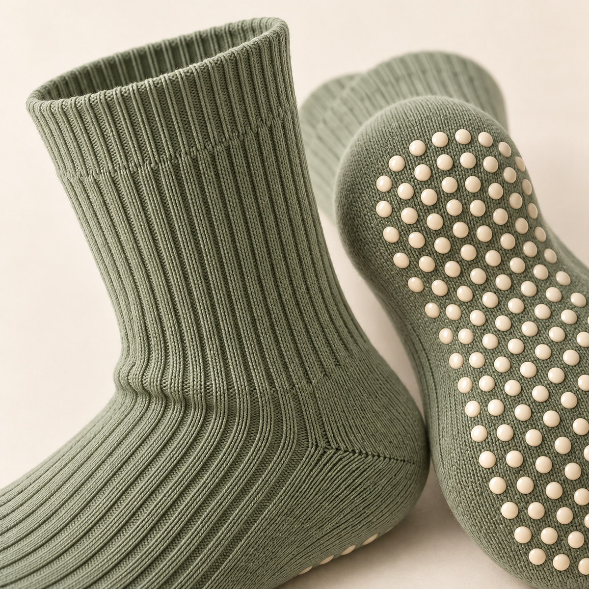 Ribbed Crew Pilates Grip Socks — Sage Green