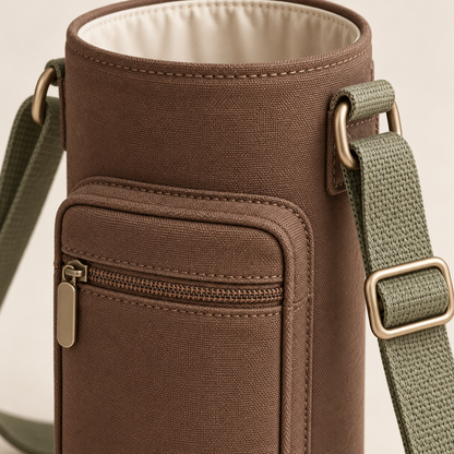 Water Bottle Carrier with Adjustable Shoulder Strap and Zip Pocket