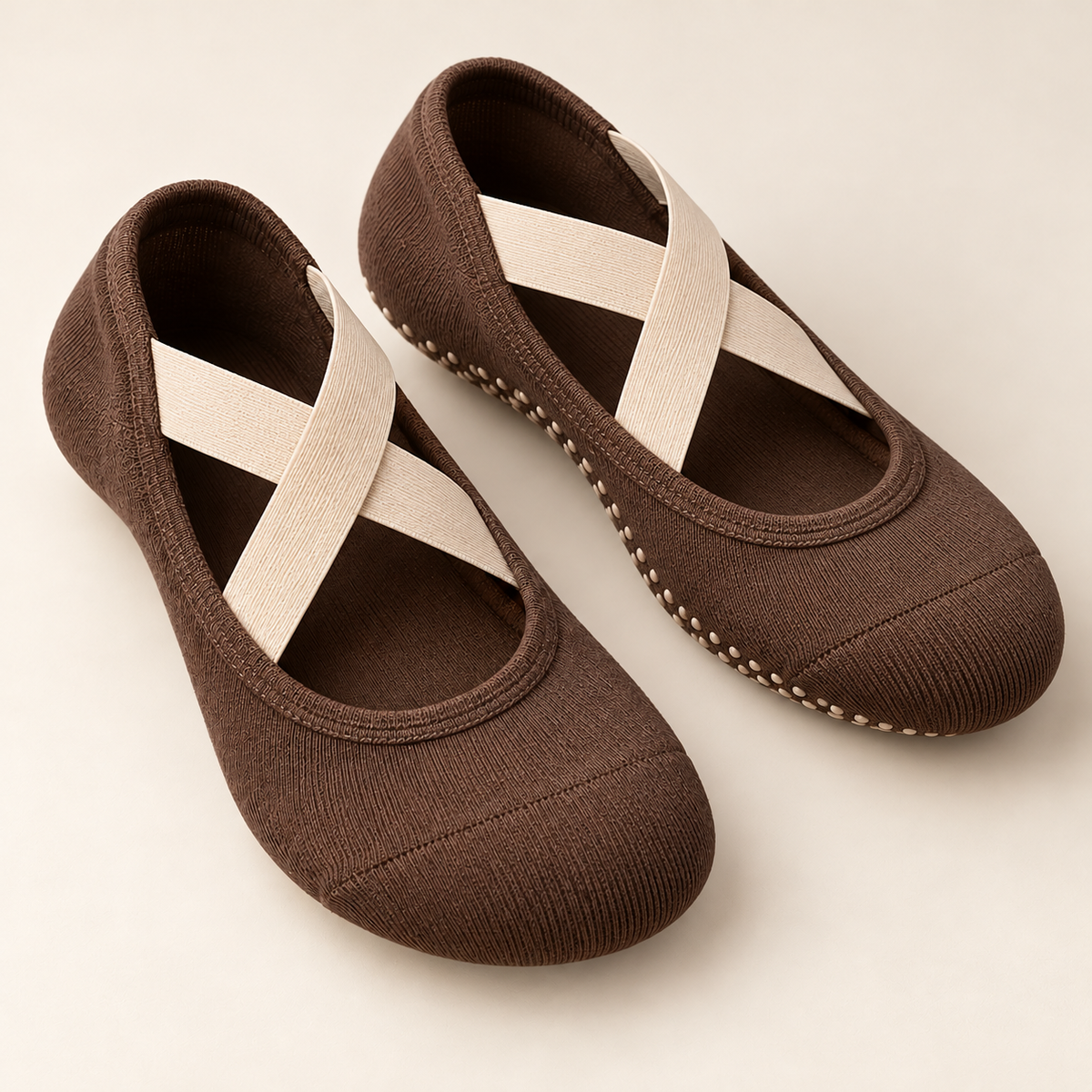 Closed-Toe Cross-Strap Grip Socks — Cocoa Brown