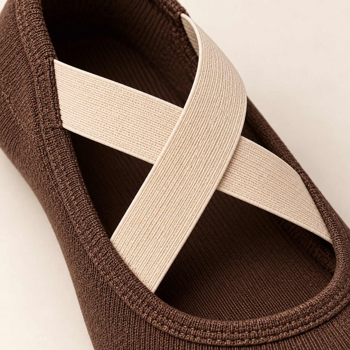 Closed-Toe Cross-Strap Grip Socks — Cocoa Brown