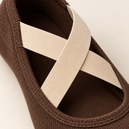 Closed-Toe Cross-Strap Grip Socks — Cocoa Brown