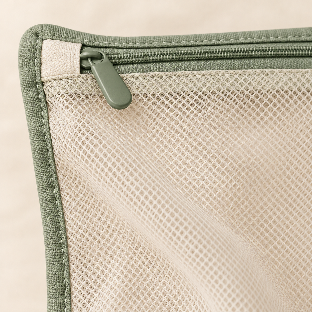 Mesh Sock Laundry Bag with Zip Closure — Cream and Sage