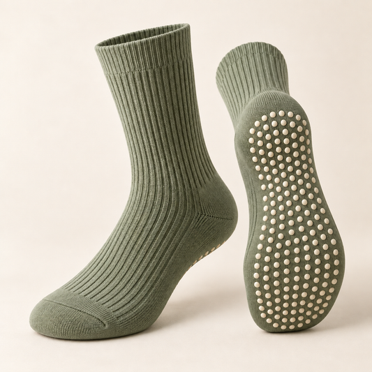 Ribbed Crew Pilates Grip Socks — Sage Green