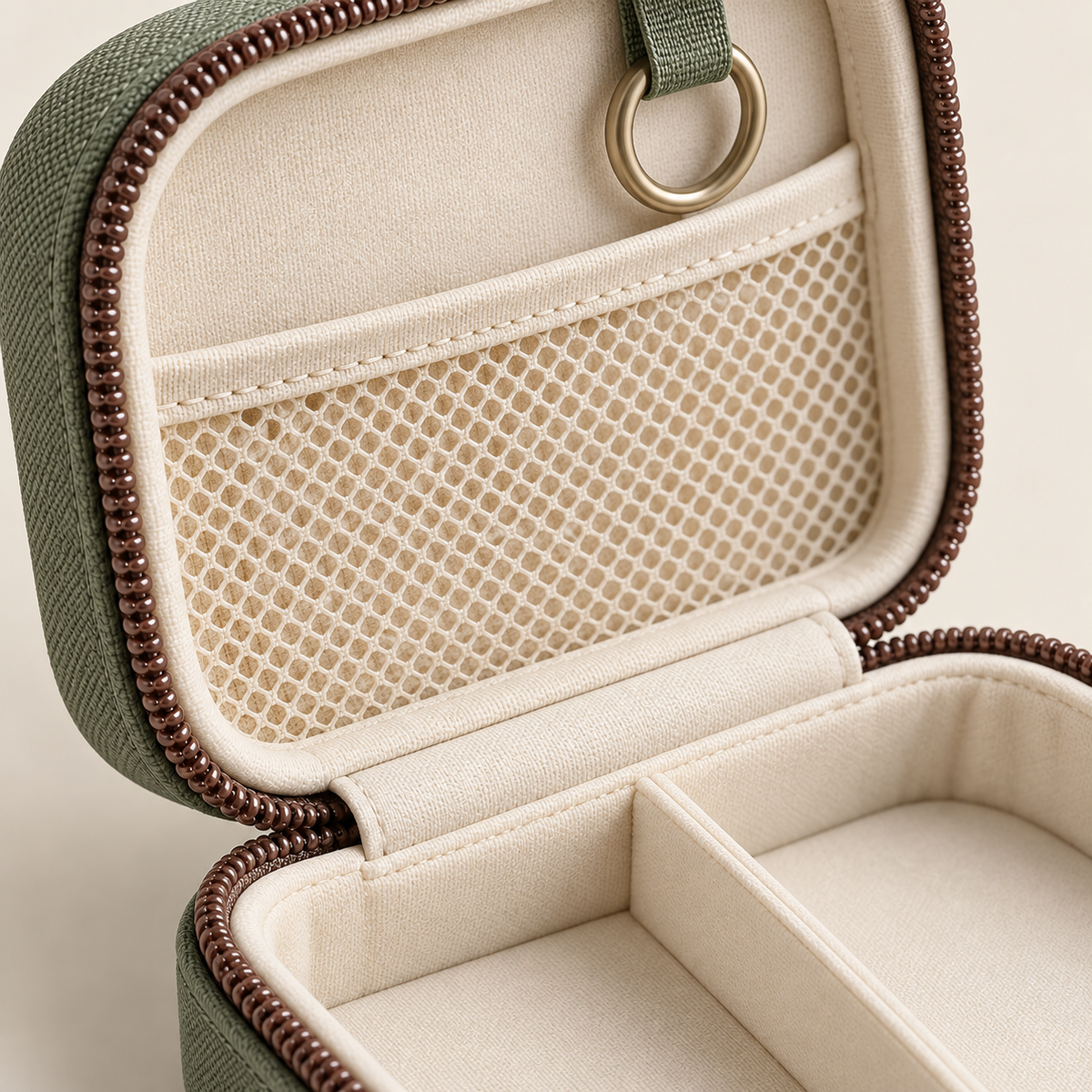 Two-Compartment Accessory Organizer with Mesh Lid Pocket
