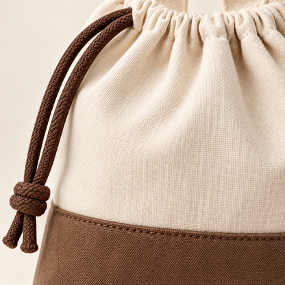 Drawstring Shoe Bag — Cream and Cocoa Brown