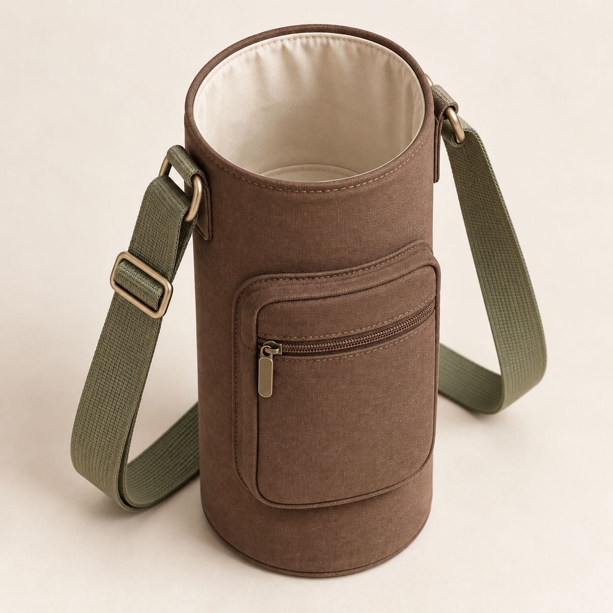 Water Bottle Carrier with Adjustable Shoulder Strap and Zip Pocket