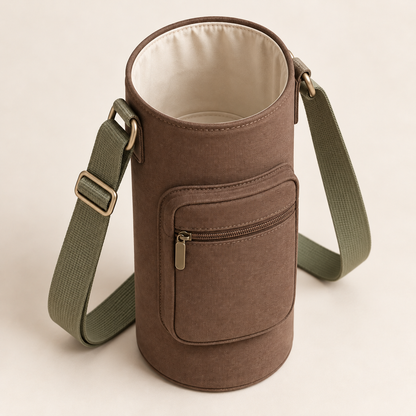 Water Bottle Carrier with Adjustable Shoulder Strap and Zip Pocket