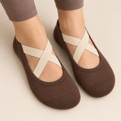 Closed-Toe Cross-Strap Grip Socks — Cocoa Brown