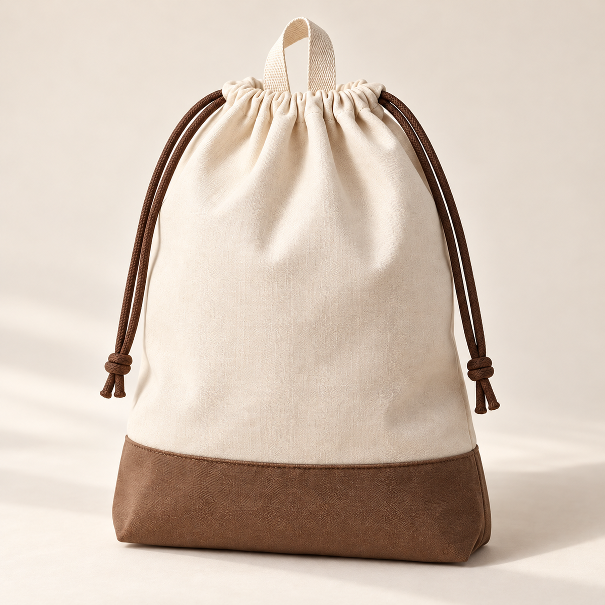 Drawstring Shoe Bag — Cream and Cocoa Brown