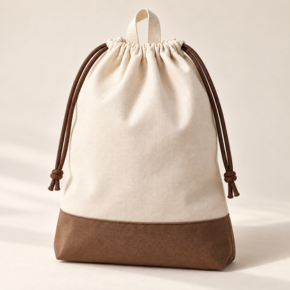 Drawstring Shoe Bag — Cream and Cocoa Brown
