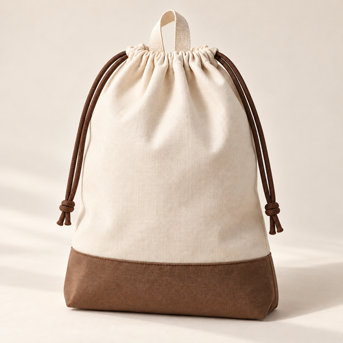 Drawstring Shoe Bag — Cream and Cocoa Brown